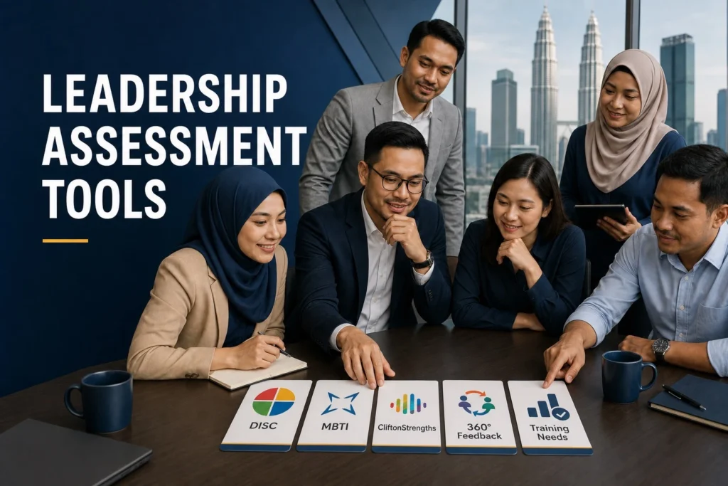 Malaysian leadership team comparing assessment tools for manager development